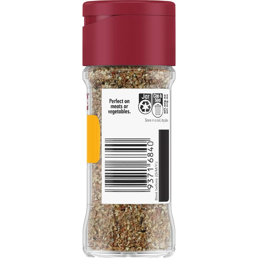 Masterfoods Garlic Steak Seasoning in a glass shaker, perfect for enhancing steaks with garlic, onion, and capsicum flavors.