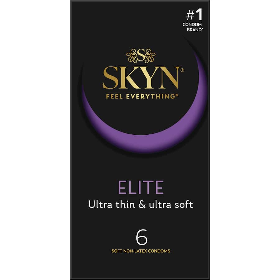 Ultra-thin Skyn Condoms Elite offer a natural feel and comfort, crafted from advanced non-latex material for intimate moments.