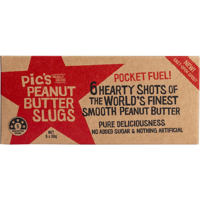 Smooth and creamy Pics Peanut Butter Slugs, perfect protein snacks for active individuals on the go.