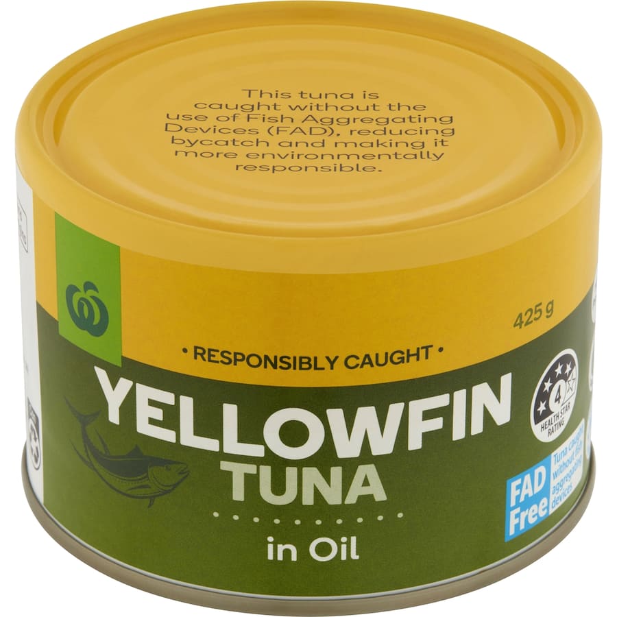 Woolworths Tuna Yellowfin In Oil Tear tab can 425g