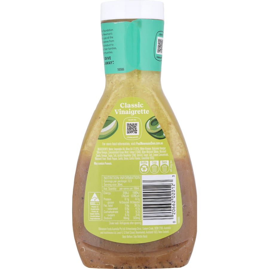 Classic vinaigrette by Paul Newman, made with premium ingredients, enhancing salads while supporting charitable causes.