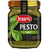 A jar of Leggo's Pesto Traditional Basil featuring a rich blend of basil, Parmesan, and pine nuts for versatile cooking.