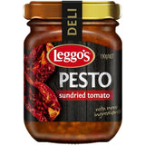 Leggo's Pesto Sundried Tomato jar filled with a vibrant blend of sundried tomatoes, basil, and nuts for versatile meal flavoring.