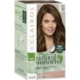 Clairol Natural Instincts Medium Golden Brown hair dye, enriched with coconut oil and aloe vera for vibrant, healthy color.