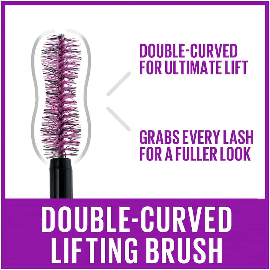 Maybelline waterproof mascara creating dramatic volume, length, and lift for a false lash effect without clumps or smears.