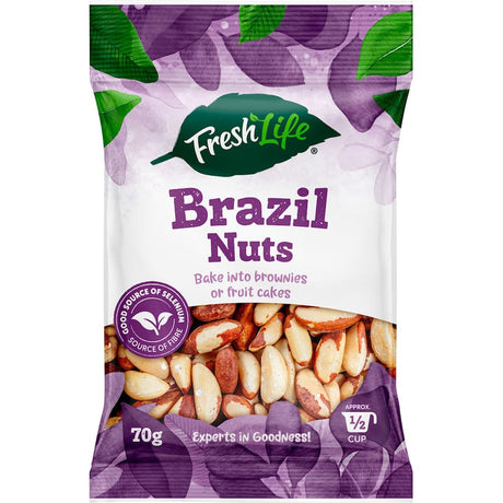 Raw Freshlife Brazil Nuts from the Amazon, rich in selenium and perfect for healthy snacking or adding to recipes.