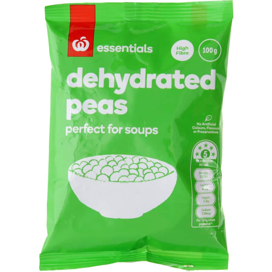 Dehydrated peas in a 100g package, high in fiber, perfect for enhancing soups, stews, and salads without additives.