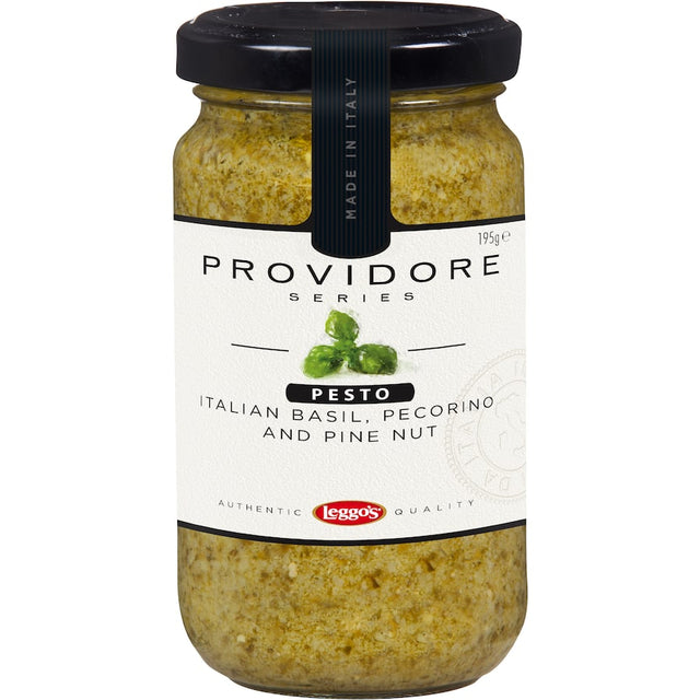 Authentic Italian pesto with basil, pecorino, and pine nuts; perfect for pasta, dips, or marinades.