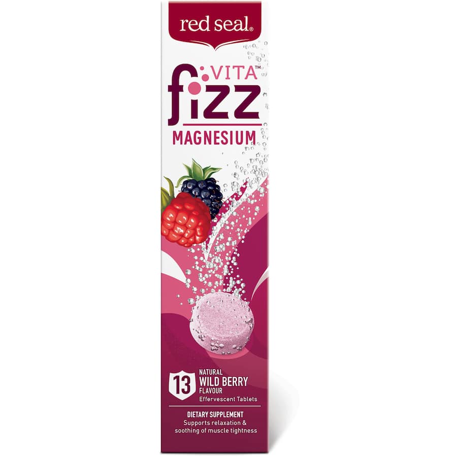 Effervescent wild berry magnesium tablets for relaxation and muscle soothing, easy to enjoy in water.
