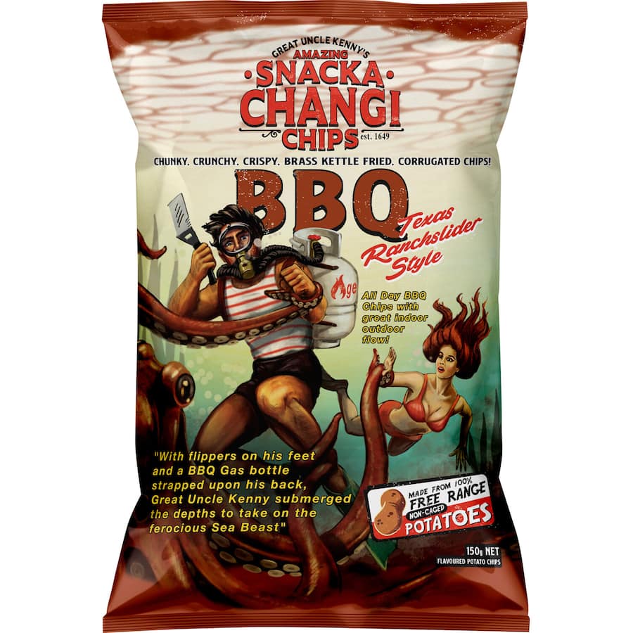 Crispy BBQ-flavored corrugated chips, crafted in a brass kettle for a delightful snacking experience.