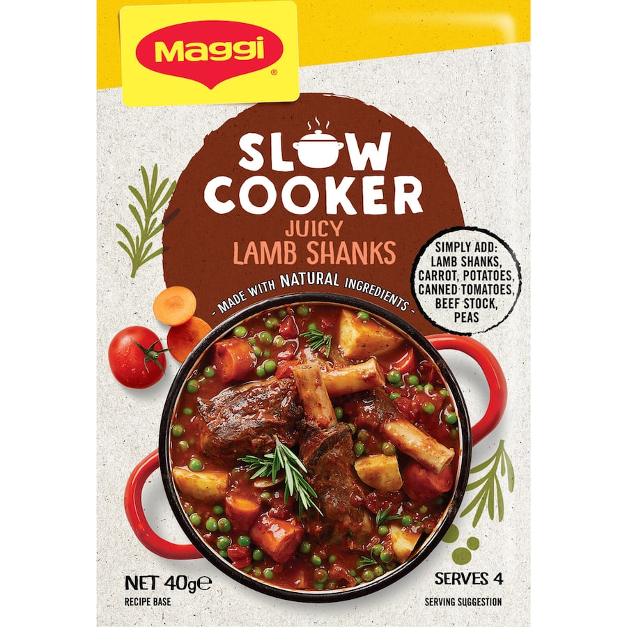 MAGGI Slow Cooker Recipe Base for Juicy Lamb Shanks featuring natural ingredients for an easy, flavorful family meal.