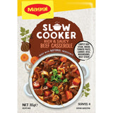 Maggi Slow Cooker Beef Casserole mix for easy, hearty meals with tender steak, veggies, and rich flavors. Perfect for families.