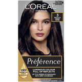 L'Oreal Paris Preference Hair Colour Brasilia 3, offering radiant, long-lasting color with perfect grey coverage and high shine.