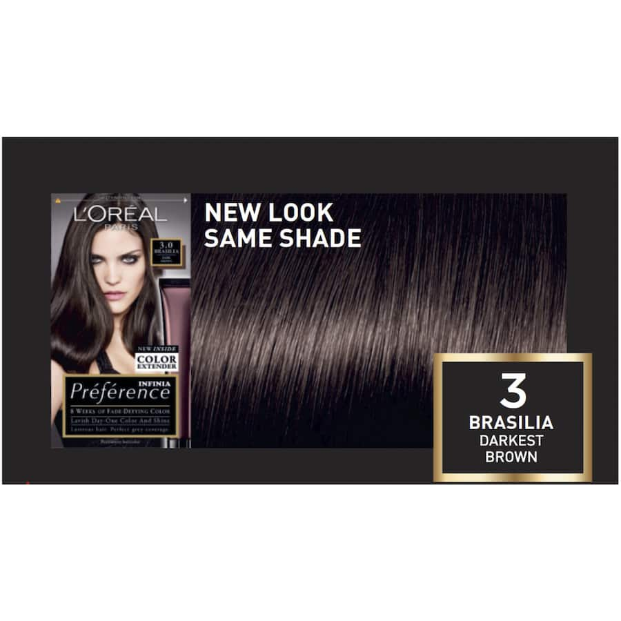 L'Oreal Paris Preference Hair Colour Brasilia 3 offers rich, vibrant color with 8-week fade-defiance and perfect grey coverage.