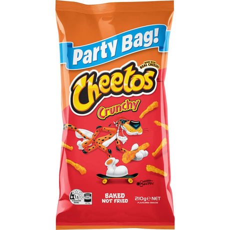 Cheetos Corn Snacks Crunchy Cheese Party Bag featuring real cheese, baked crunchiness, and perfect for sharing at gatherings.