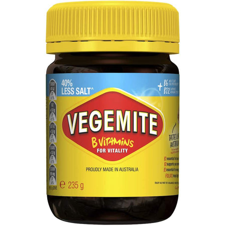 Vegemite Yeast Spread 40% Reduced Salt offers rich umami flavor with essential B vitamins and less sodium for healthier breakfasts.