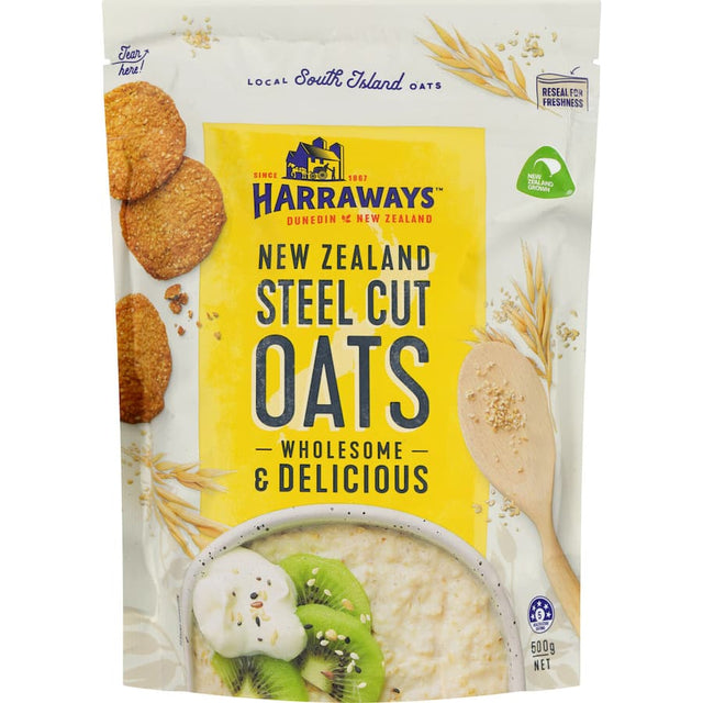 Harraways Steel Cut Original Oats, whole grain groats with a dense texture, ideal for nutritious breakfasts and versatile recipes.