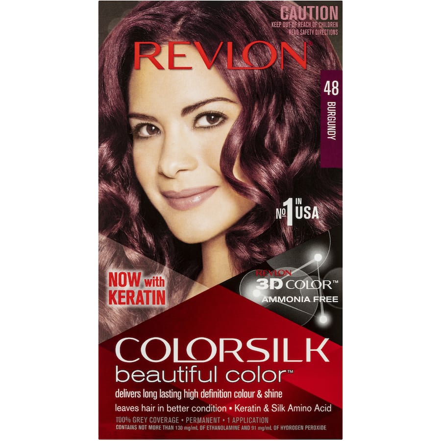 Revlon Hair Colour 48 Burgundy, a vibrant ammonia-free dye with 3D Colour Gel Technology for dimensional, healthy-looking hair.