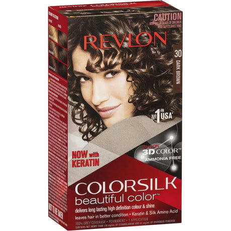 Revlon Hair Colour 30 Dark Brown, rich dark brown dye with 3D Color Gel Technology for vibrant, long-lasting, and silky results.