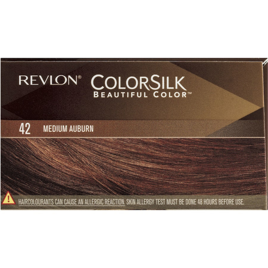 Revlon Hair Colour 42 Medium Auburn, a vibrant, ammonia-free dye with 3D Colour Gel Technology and keratin for radiant, healthy hair.