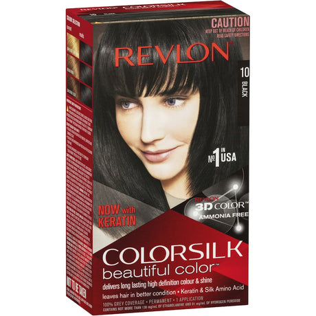 Revlon Hair Colour 10 Black: Ammonia-free, 3D color gel formula delivers vibrant black color, 100% gray coverage, and nourished strands.