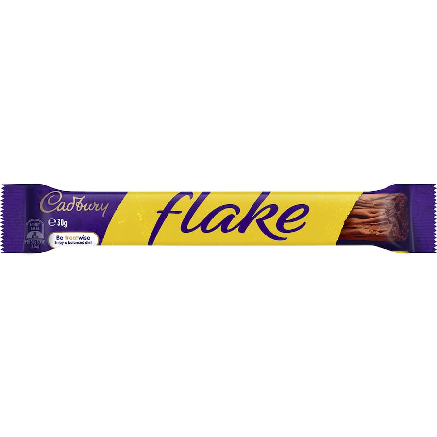 Cadbury Flake chocolate bar showcasing a rich milk chocolate coating and unique flaky texture, perfect for indulgence.