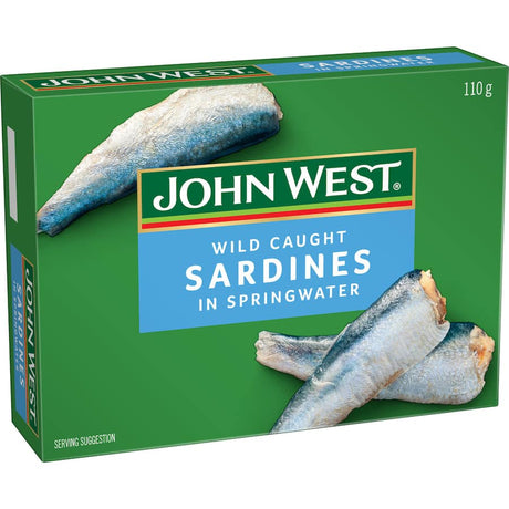 John West Sardines in Spring Water, a nutritious, wild-caught seafood option rich in omega-3s and perfect for quick meals.