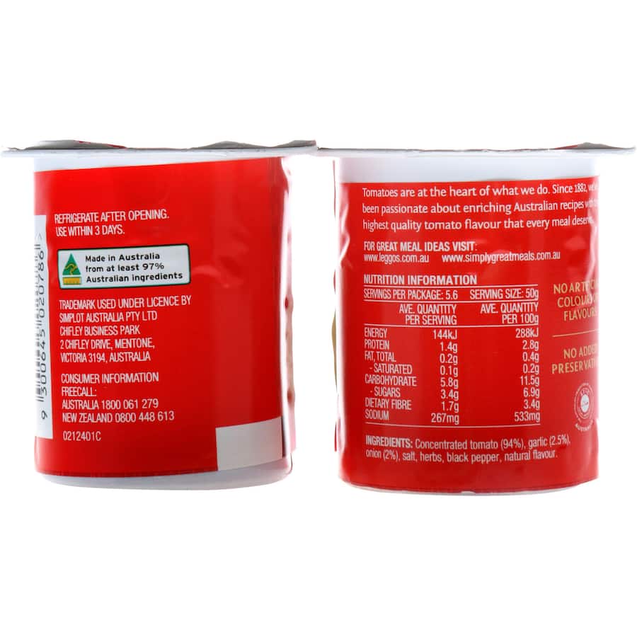 Leggo's Pizza Sauce Garlic, Onions & Herbs 2pk 2 x 140g