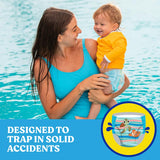 Huggies Little Swimmers Large swimpants feature Nemo designs, leak guards, and stretchy sides for comfortable swimming adventures.