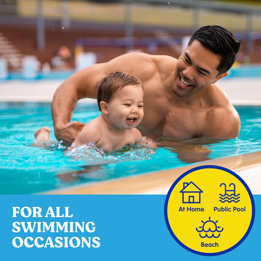 Huggies Little Swimmers Swimpants in large size with Nemo designs, offering leak protection and comfort for swimming fun.