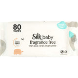 Silk Baby Wipes: eco-friendly, plastic-free, fragrance-free wipes with aloe vera and chamomile for sensitive baby skin.