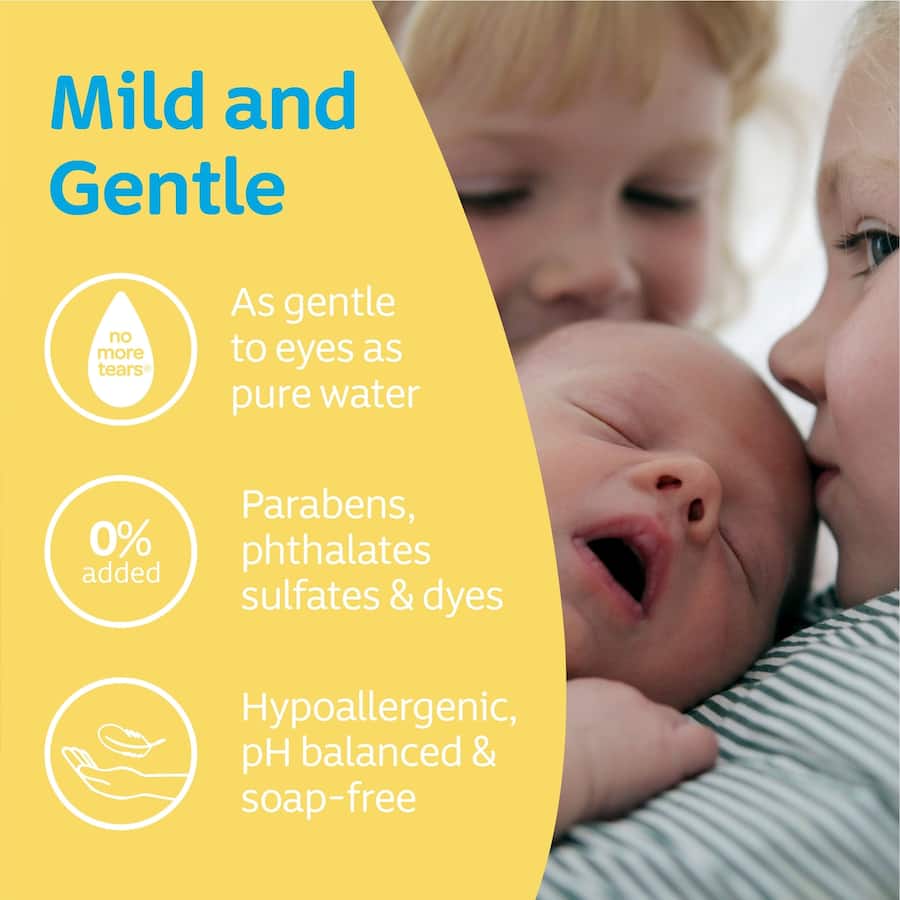 Gentle baby bath wash and shampoo for newborns, with No More Tears formula for tear-free cleansing.