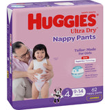Huggies Ultra Dry Nappy Pants Girls Size 4 (9-14kg) Jumbo pack 62pack