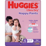 Huggies Ultra Dry Nappy Pants Girls Size 5 (12-17kg) Jumbo pack 54pack