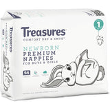 Treasures Dry & Snug Nappies Newborn Up To 5kg Bulk pack 54pack