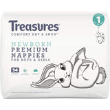 Treasures Dry & Snug Nappies Newborn Up To 5kg Bulk pack 54pack