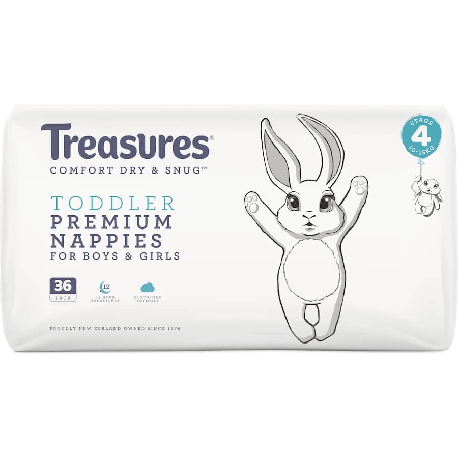 Treasures Dry & Snug Nappies Toddler 10-15kg Bulk pack 36pack