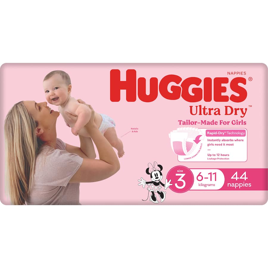 Huggies Ultra Dry Nappies Girls Size 3 (6-11kg) Bulk pack 44pack