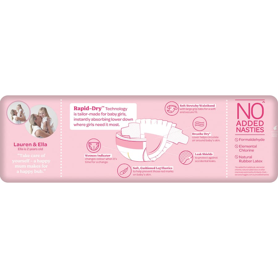 Huggies Ultra Dry Nappies Girls Size 5 (13-18kg) Bulk pack 32pack