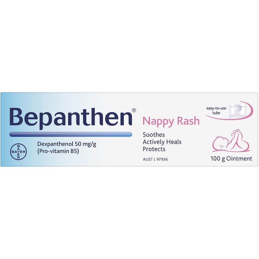 Bepanthen Nappy Rash Ointment soothingly protects and hydrates delicate baby skin, preventing and treating nappy rash effectively.