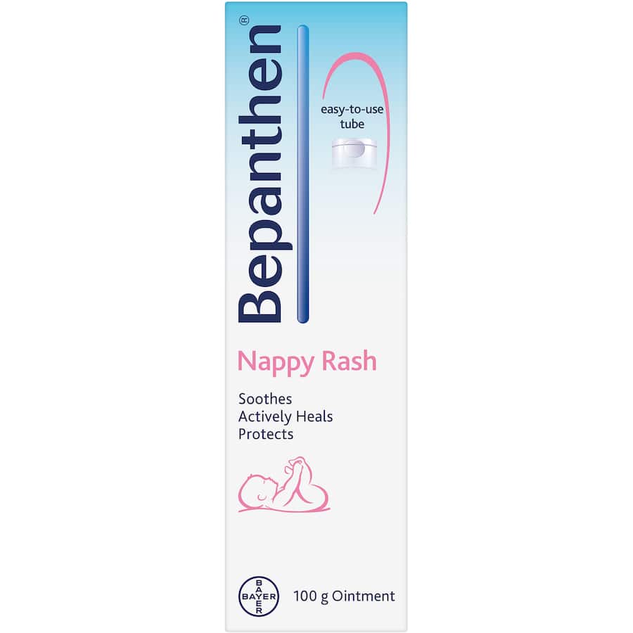 Bepanthen Nappy Rash Ointment for soothing relief and protection against nappy rash on delicate baby skin.