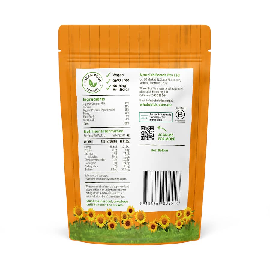 Whole Kids Smoothie Drops Mango, Banana & Coconut