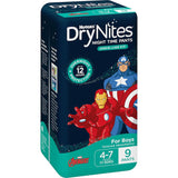 Huggies Drynites for boys aged 4-7, offering discreet fit and 12 hours of leak protection for worry-free nighttime comfort.