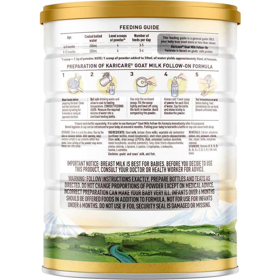 Karicare Goat Milk 2 Follow-on Formula for 6-12 months, made from pure New Zealand goat milk, supports healthy growth and digestion.