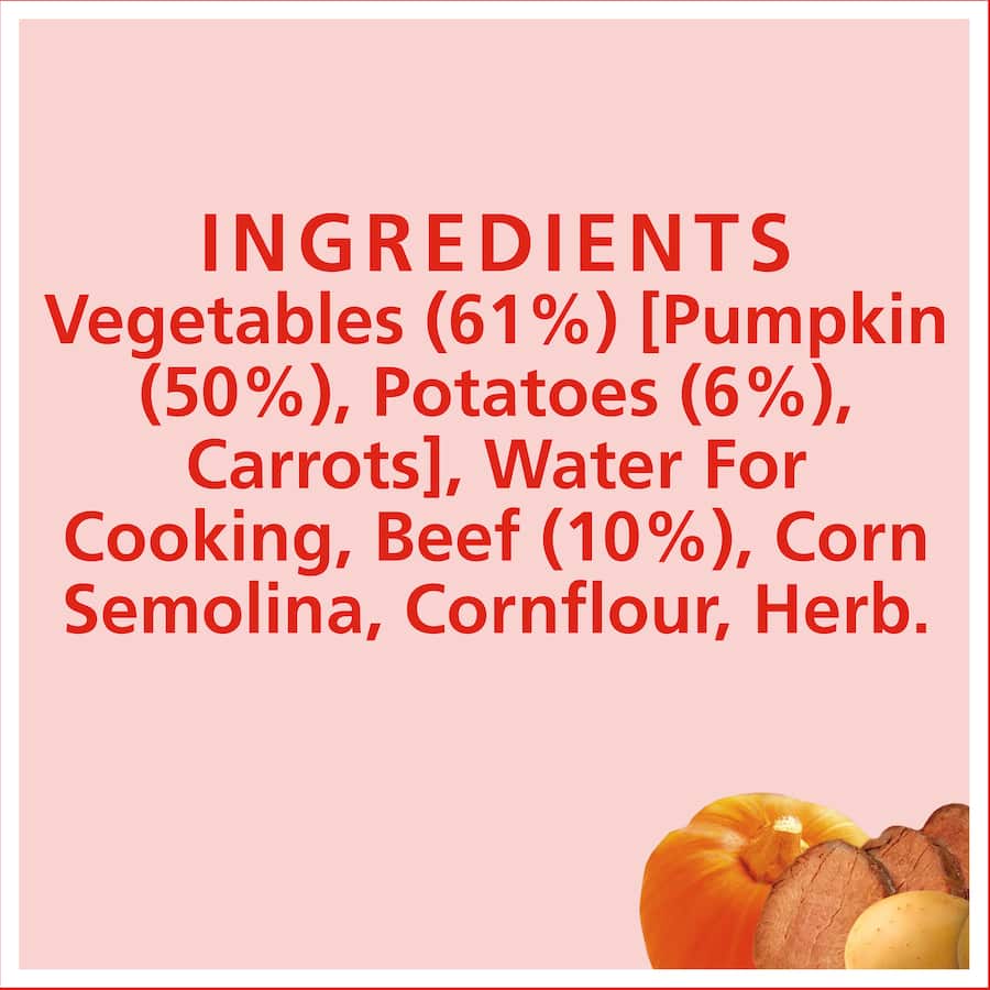 Watties Stage 2 Baby Food featuring pumpkin, potato, and beef, ideal for 6-7 month-olds, gluten-free, and preservative-free.