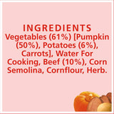 Watties Stage 2 Baby Food featuring pumpkin, potato, and beef, ideal for 6-7 month-olds, gluten-free, and preservative-free.
