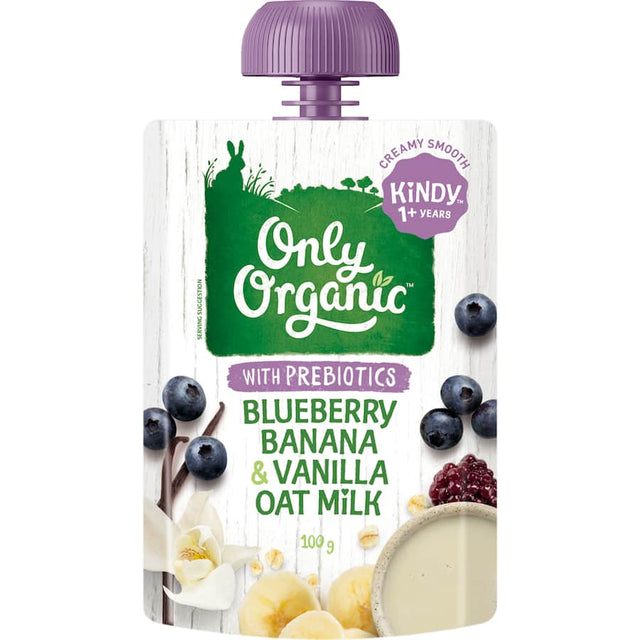 A nutritious blend of blueberry, banana, and oat milk for toddlers, perfect for breakfast or snacks.