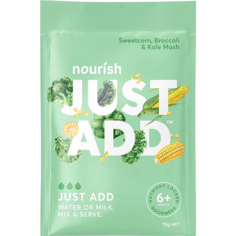 Nourish Just Add Baby Food 6+ Months Sweetcorn, Broccoli & Kale