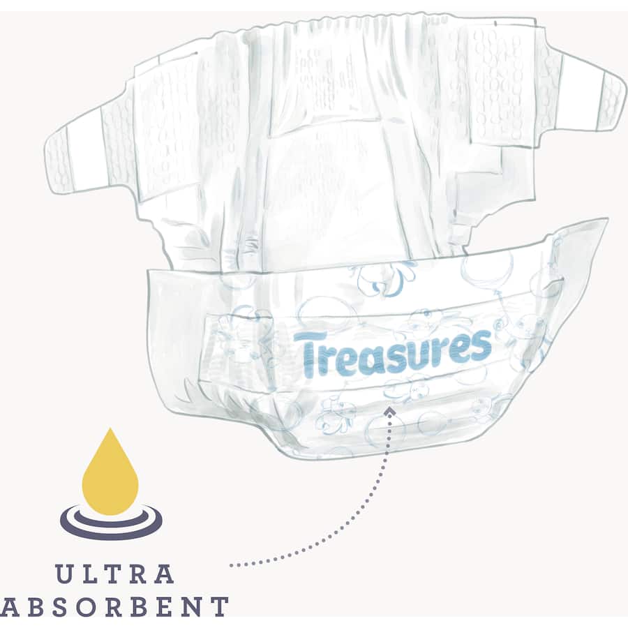 Treasures Comfort Nappy Pants for 13-18kg toddlers, featuring ultra-absorbent layers and a playful purple bunny design.