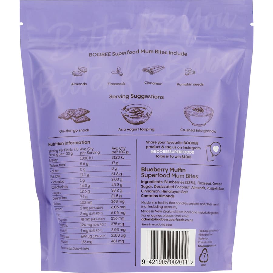 Boobee Superfood Mum Bites Blueberry 250g